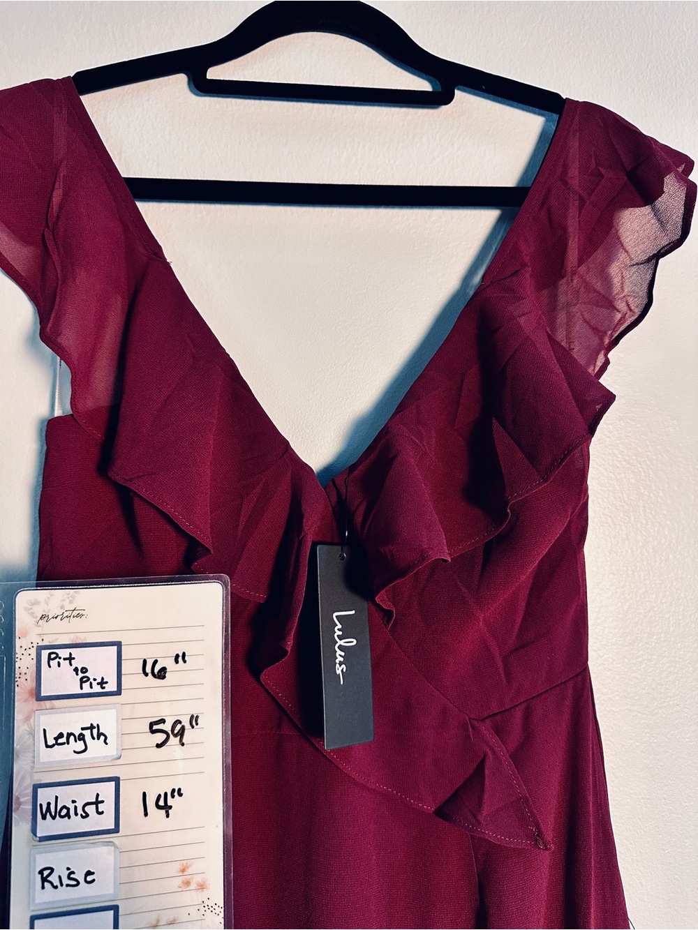 Lulu's Charming Event Burgundy Asymmetrical Ruffled Maxi Dress Small Wedding NWT - Picture 12 of 12